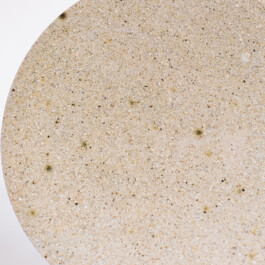 Eine Bildfüllende Testscheibe die eine beige gesprenkelte Glasur zeigt